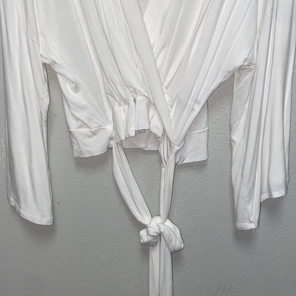 Boston Proper White Plunging V-neck Wrap Tie-Front Ballerinacore Blouse 3695 - Picture 3 of 9